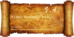Vider Annamária névjegykártya